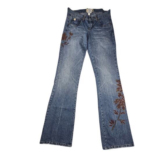 Z. Cavaricci Jeans Size 7 (28x32) Bootcut Embellished Beaded Floral Denim VTG - Picture 1 of 9